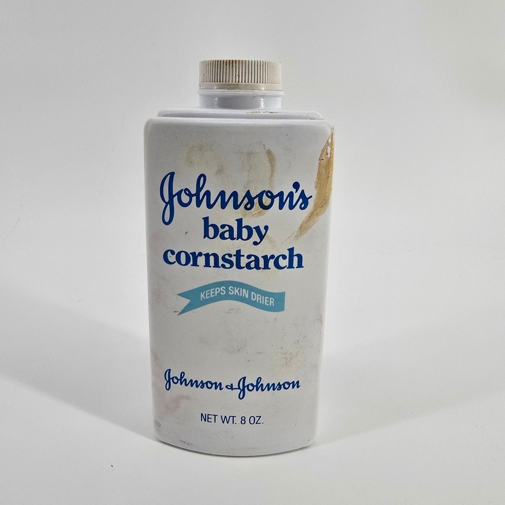 Johnson & Johnson Baby Cornstarch Vintage 1983 8oz White Blue Collectible Prop